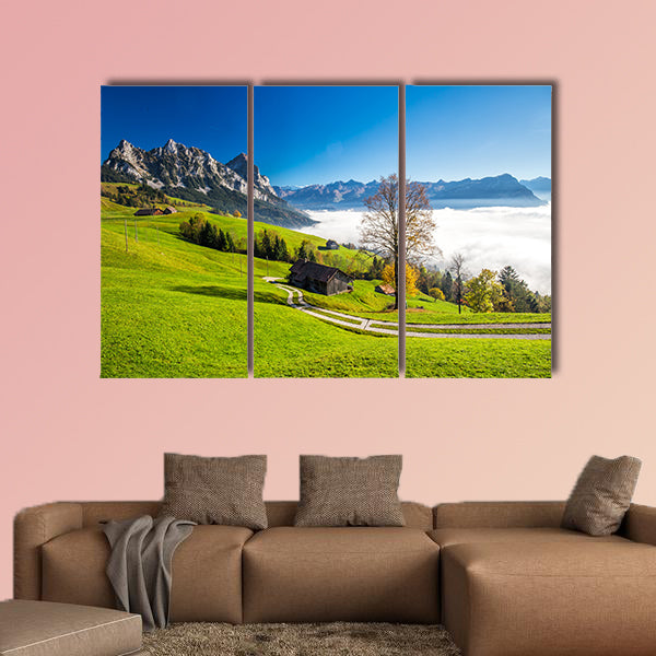 Fog surrounding Grosser, Kleiner Mythen, Lake Lucerne multi panel canvas wall art