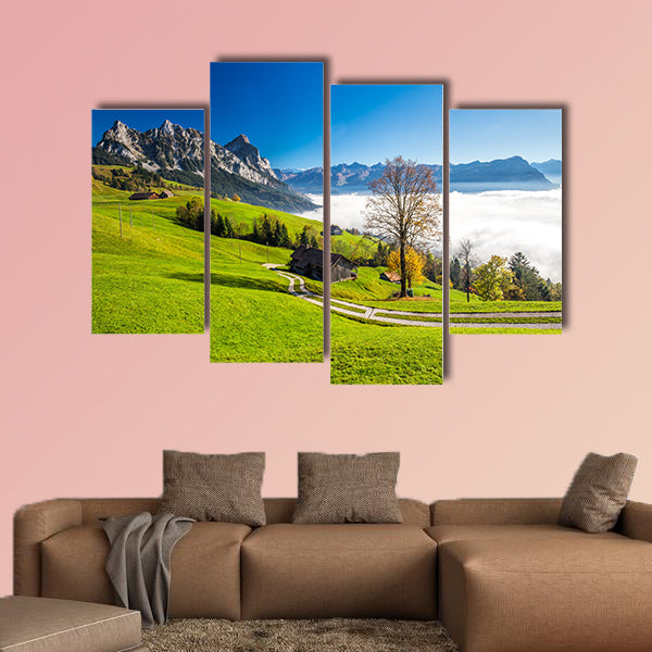 Fog surrounding Grosser, Kleiner Mythen, Lake Lucerne multi panel canvas wall art