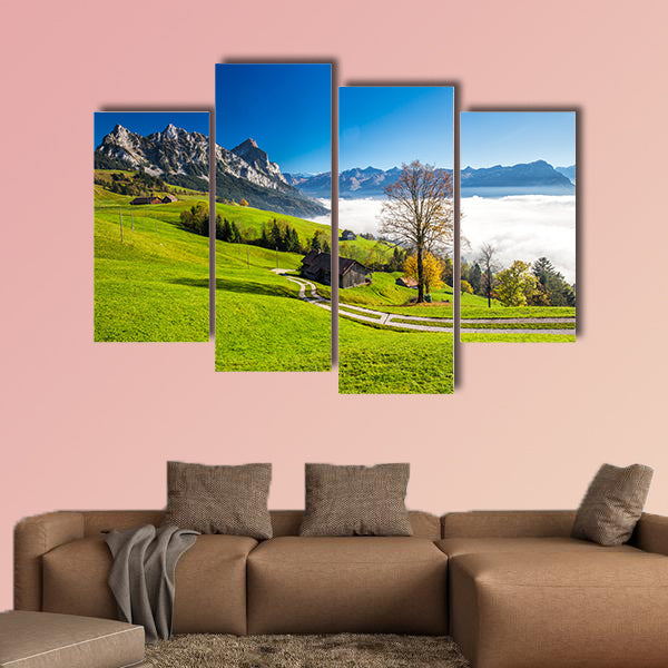 Fog surrounding Grosser, Kleiner Mythen, Lake Lucerne multi panel canvas wall art