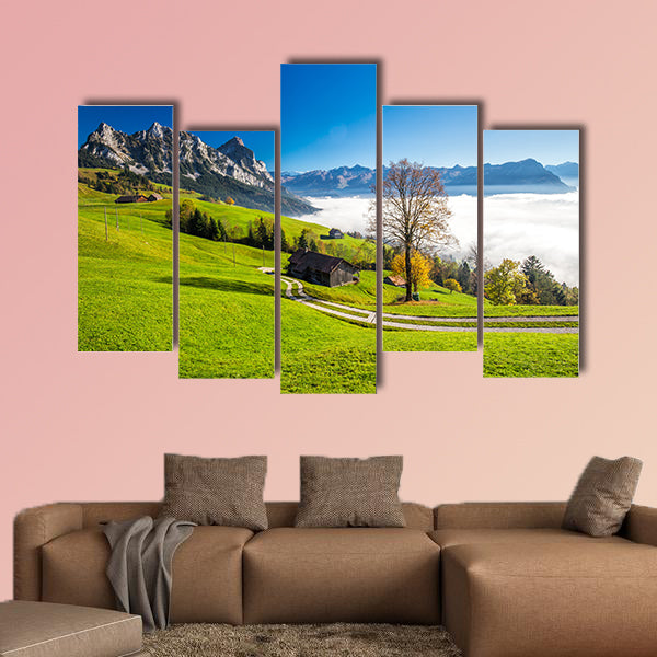 Fog surrounding Grosser, Kleiner Mythen, Lake Lucerne multi panel canvas wall art