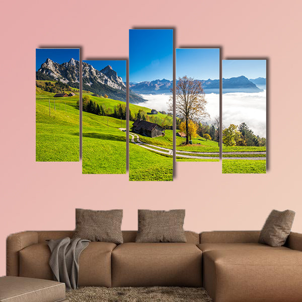 Fog surrounding Grosser, Kleiner Mythen, Lake Lucerne multi panel canvas wall art