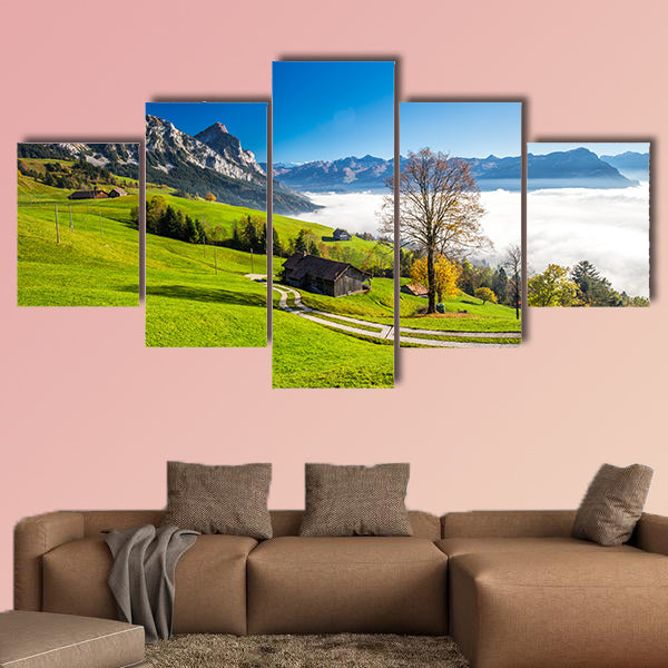 Fog surrounding Grosser, Kleiner Mythen, Lake Lucerne multi panel canvas wall art