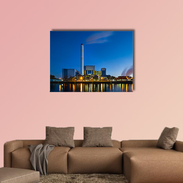 Colorful evening view of a modern waste incineration plant, wall art
