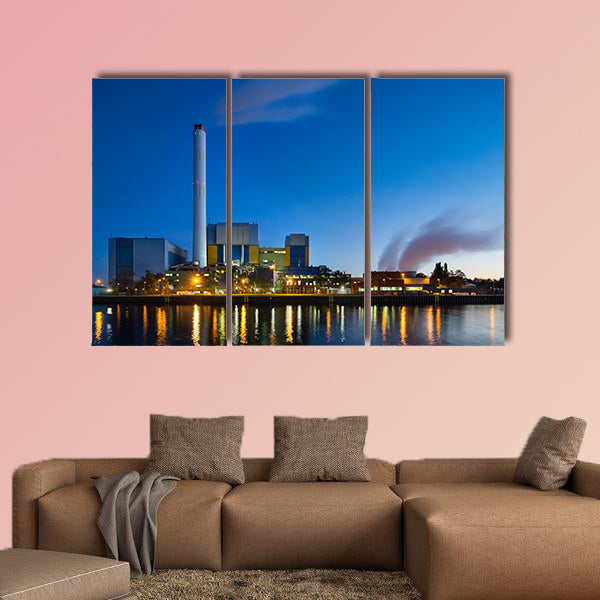 Colorful evening view of a modern waste incineration plant, wall art