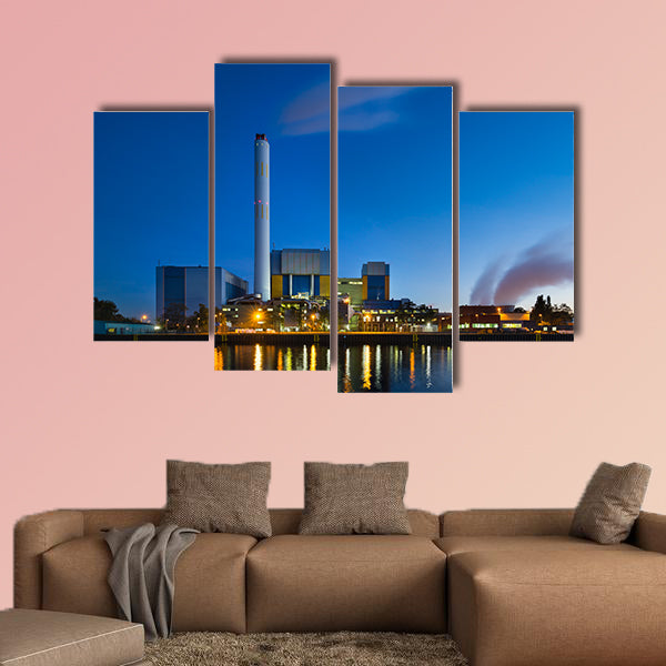 Colorful evening view of a modern waste incineration plant, wall art