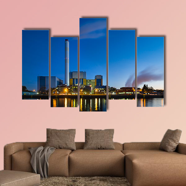 Colorful evening view of a modern waste incineration plant, wall art