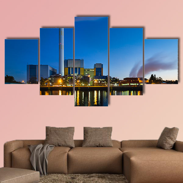 Colorful evening view of a modern waste incineration plant, wall art