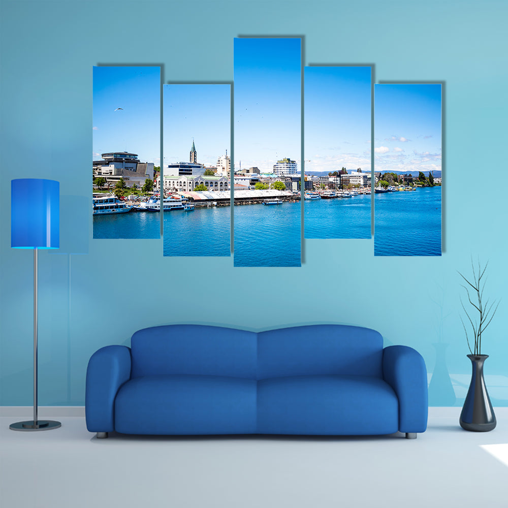 River view of Valdivia and fish market, Chile multi panel canvas wall art