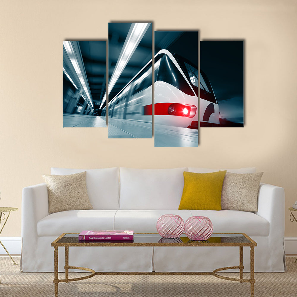 Motion blurred rapid train on station Multi panel canvas wall art