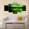 Aurora borealis over Lake Laberge with silhouettes of willows on lake shore Multi panel canvas wall art