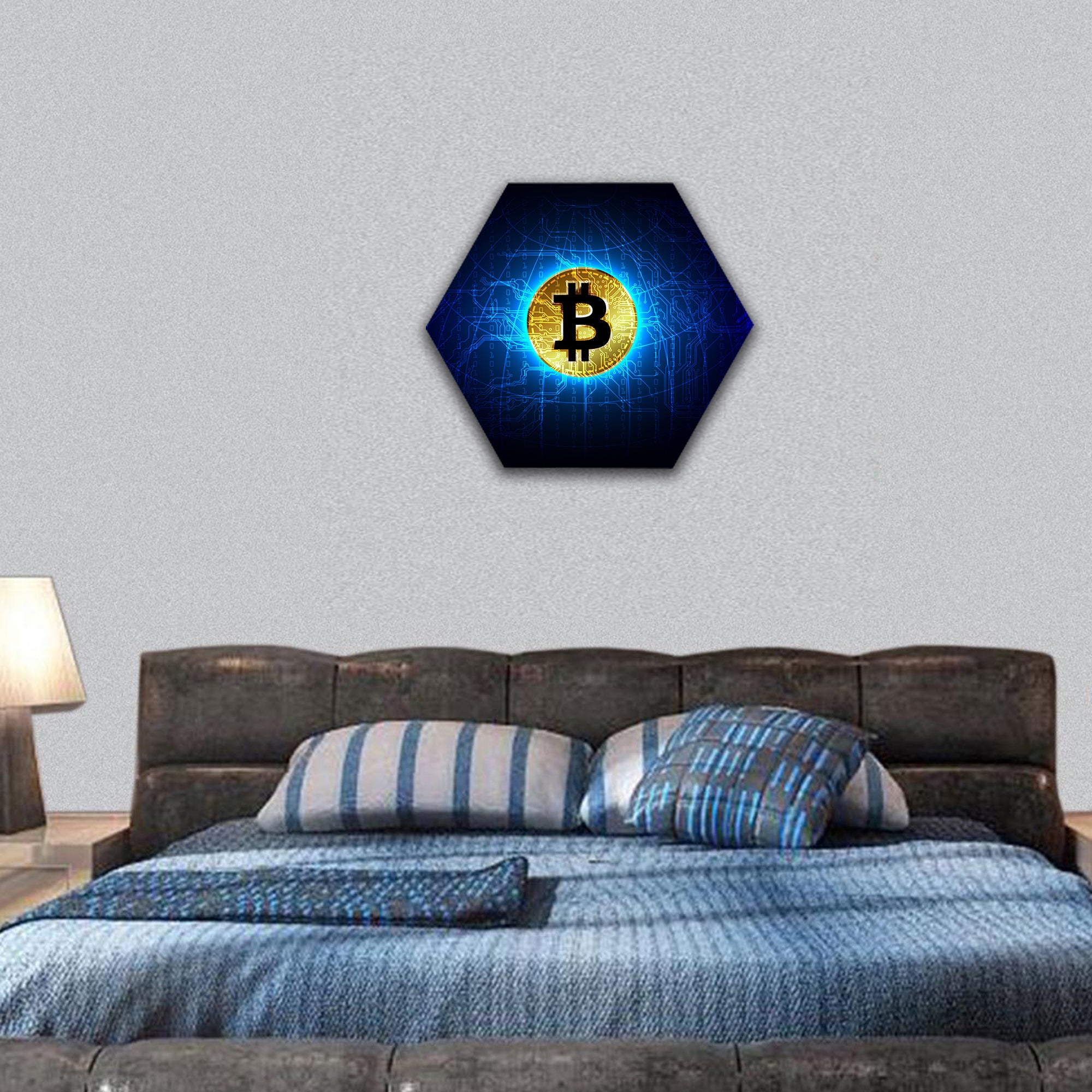 Bitcoin digital currency hexagonal canvas wall art