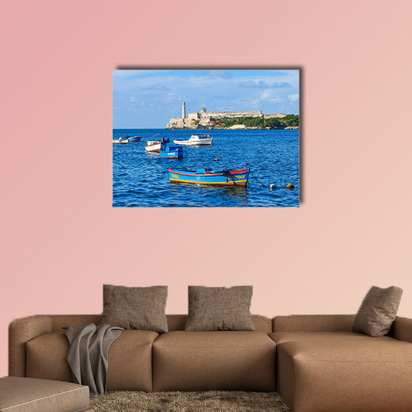 Colorful fishing boats are anchored in Havana Bay, Cuba multi panel canvas wall art