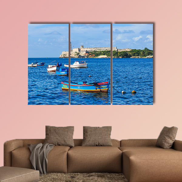 Colorful fishing boats are anchored in Havana Bay, Cuba multi panel canvas wall art