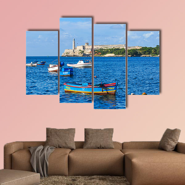 Colorful fishing boats are anchored in Havana Bay, Cuba multi panel canvas wall art