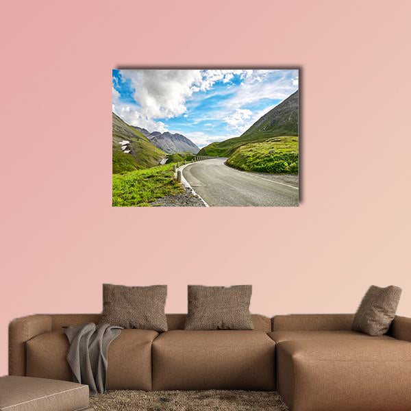 Panoramic view of Swiss Alps and a mountain road, Switzerland multi panel canvas wall art