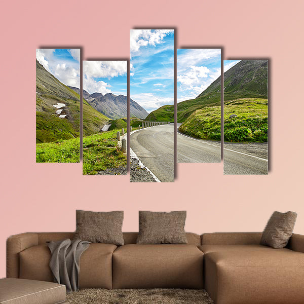 Panoramic view of Swiss Alps and a mountain road, Switzerland multi panel canvas wall art