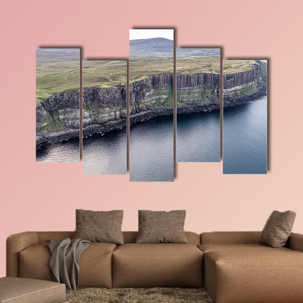 Cinematic aerial shot of the dramatic coastline in Scotland wall art