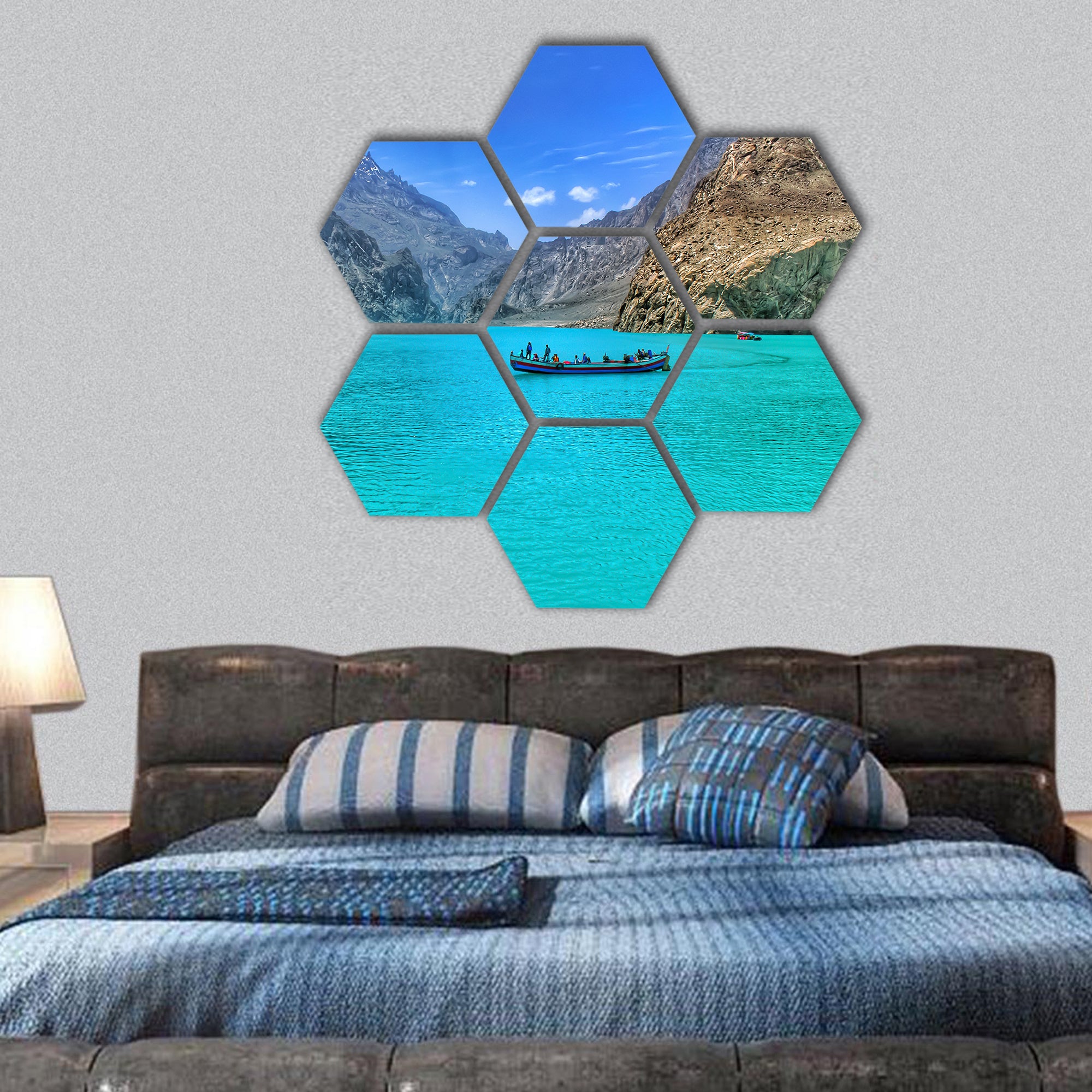 Beautiful Attabad Lake in Pakistan hexagonal canvas wall art