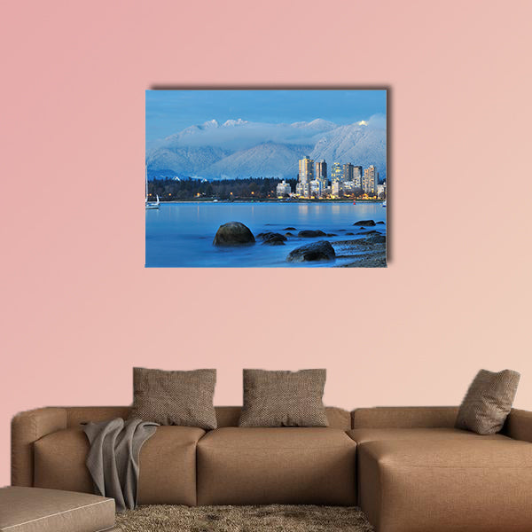 Vancouver cityscape with grouse mountain in background wall art