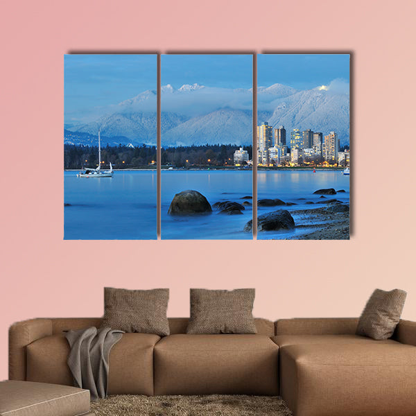 Vancouver cityscape with Grouse Mountain in background Multi panel canvas wall art
