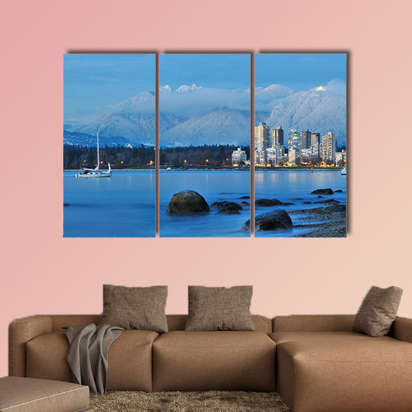Vancouver cityscape with grouse mountain in background wall art