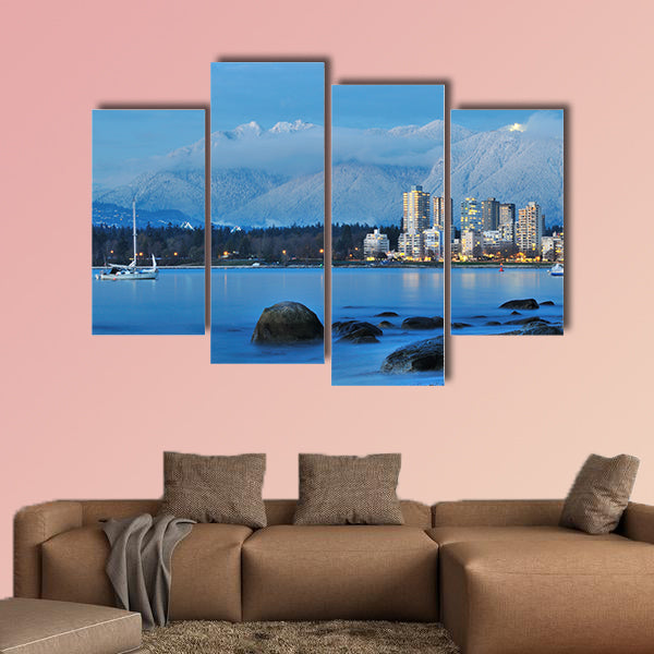Vancouver cityscape with Grouse Mountain in background Multi panel canvas wall art