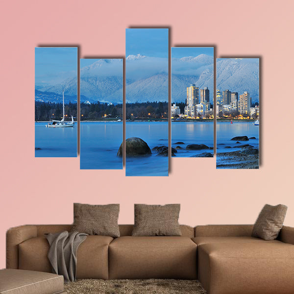 Vancouver cityscape with Grouse Mountain in background Multi panel canvas wall art