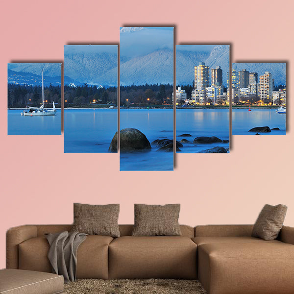Vancouver cityscape with grouse mountain in background wall art