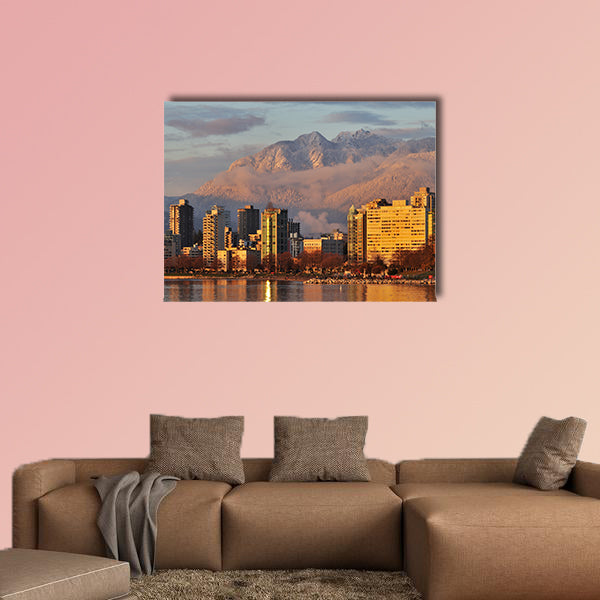 Vancouver cityscape with Grouse Mountain in background Multi panel canvas wall art