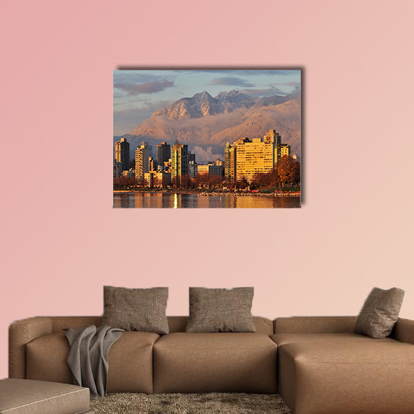 Vancouver cityscape with grouse mountain in background wall art