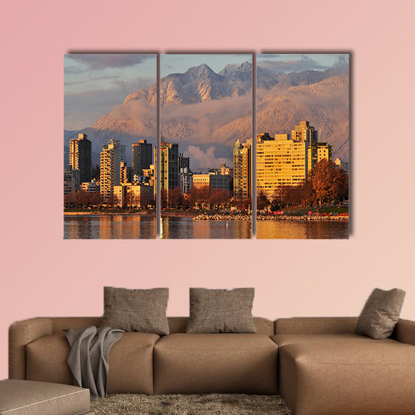 Vancouver cityscape with grouse mountain in background wall art