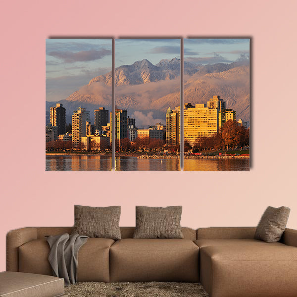 Vancouver cityscape with Grouse Mountain in background Multi panel canvas wall art