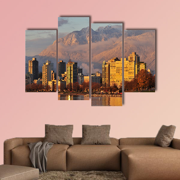 Vancouver cityscape with grouse mountain in background wall art