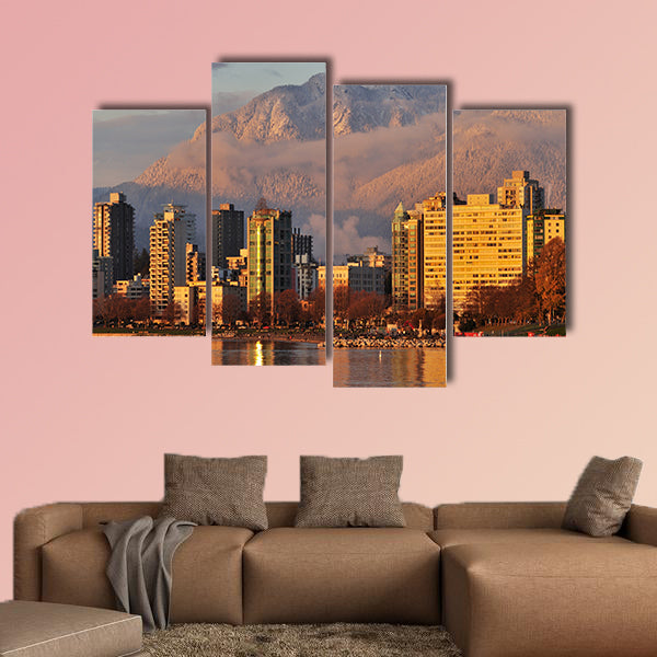 Vancouver cityscape with Grouse Mountain in background Multi panel canvas wall art