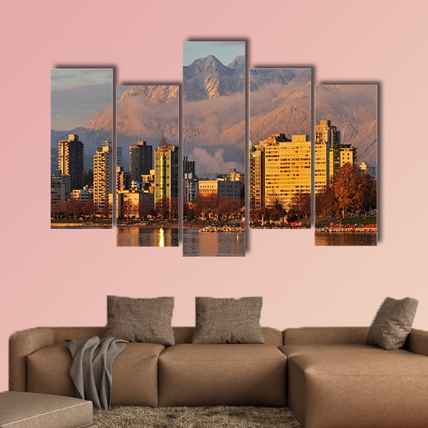 Vancouver cityscape with grouse mountain in background wall art