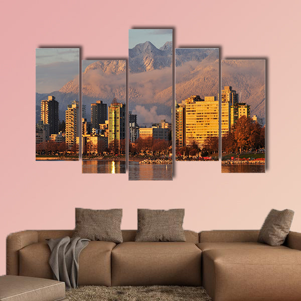 Vancouver cityscape with Grouse Mountain in background Multi panel canvas wall art