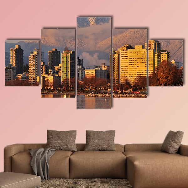 Vancouver cityscape with Grouse Mountain in background Multi panel canvas wall art
