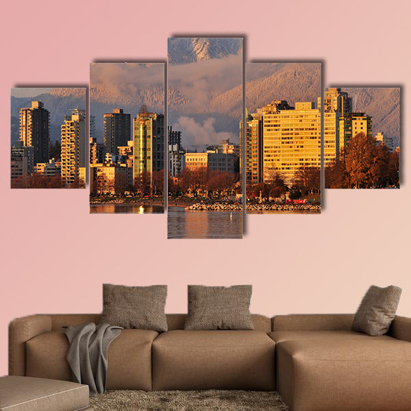 Vancouver cityscape with grouse mountain in background wall art
