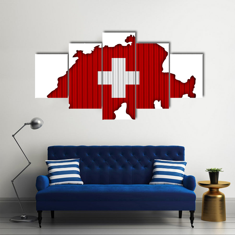 Textured Map Of Switzerland In Nice Colors Multi Panel Canvas Wall Art