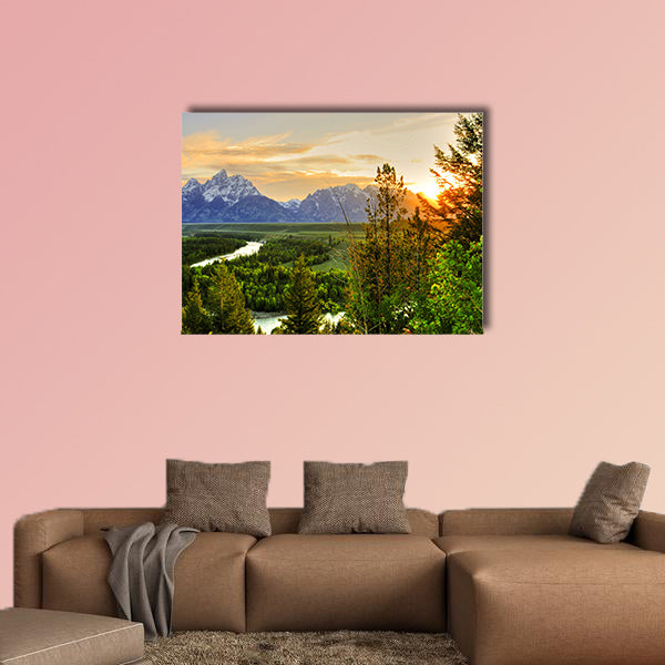 Grand Teton at Snake River overlook Multi panel canvas wall art