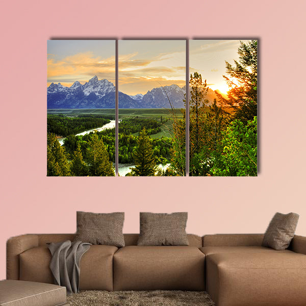 Grand Teton at Snake River overlook Multi panel canvas wall art