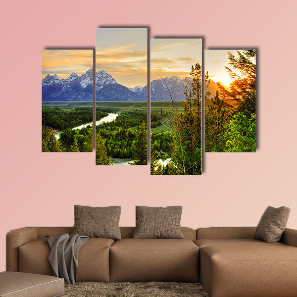 Grand Teton at Snake River overlook Multi panel canvas wall art