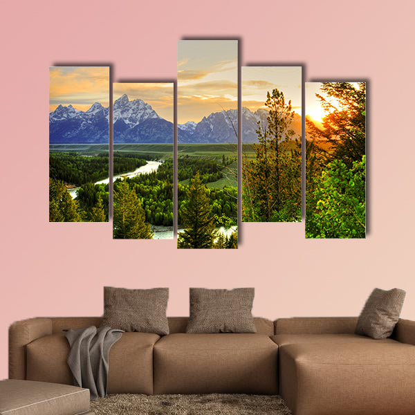 Grand Teton at Snake River overlook Multi panel canvas wall art