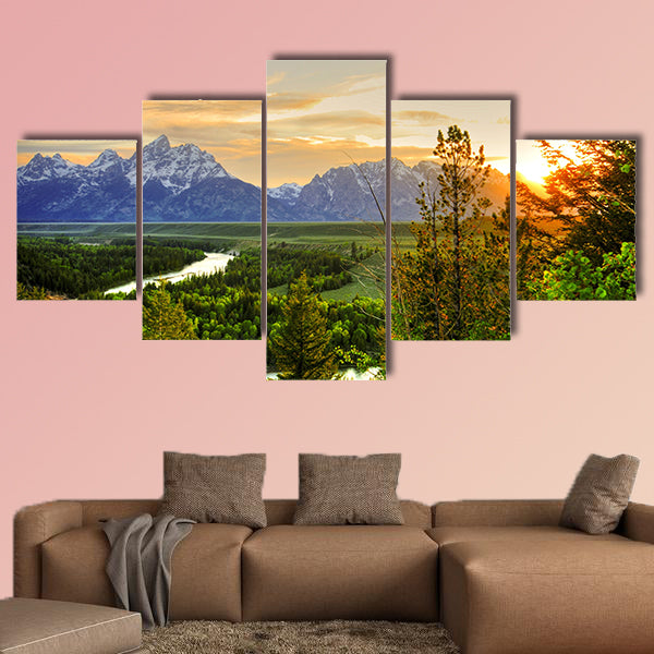 Grand Teton at Snake River overlook Multi panel canvas wall art