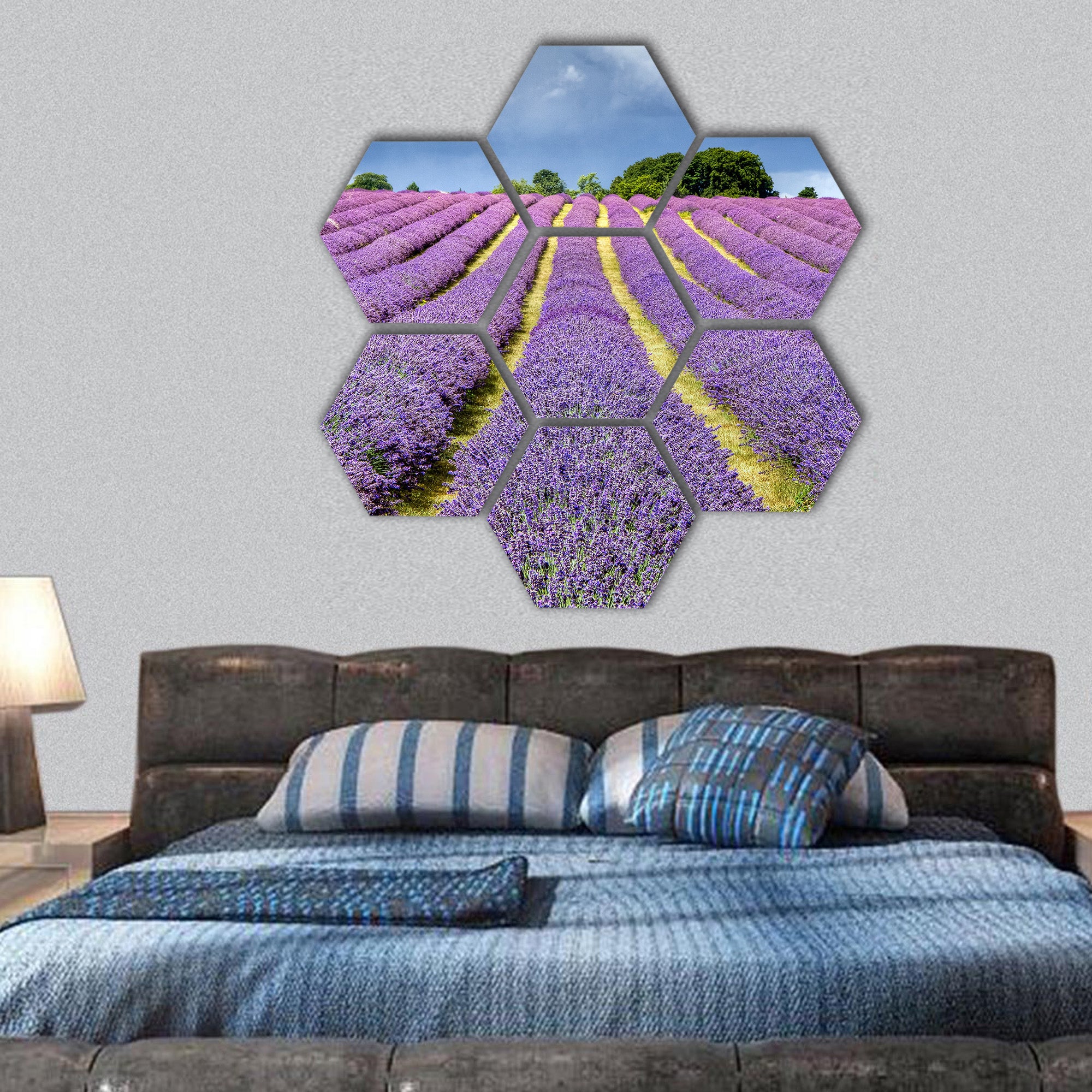 Lavender field in Banstead Surrey hexagonal canvas wall art