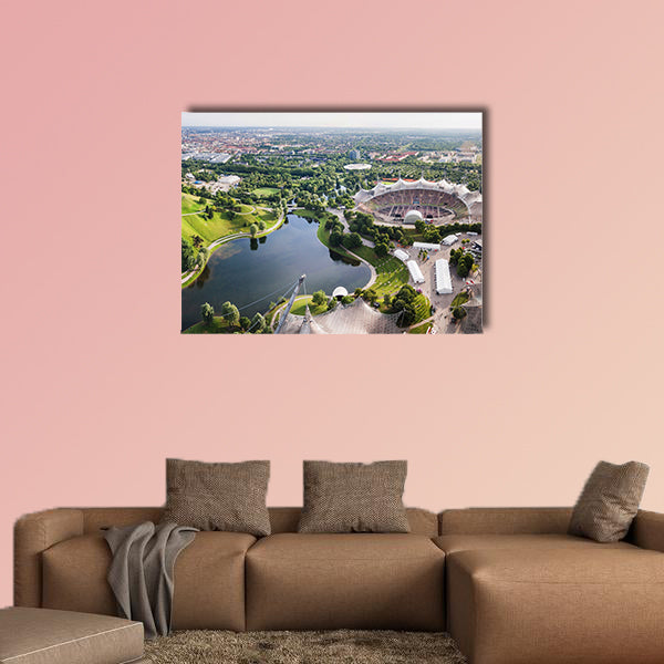 Panoramic view at Stadium of the Olympiapark in Munich, Germany multi panel canvas wall art