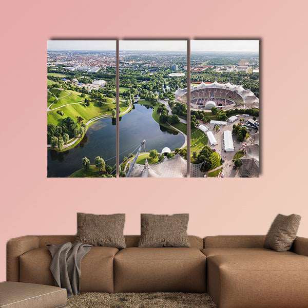 Panoramic view at Stadium of the Olympiapark in Munich, Germany multi panel canvas wall art