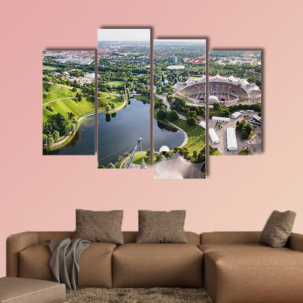 Panoramic view at Stadium of the Olympiapark in Munich, Germany multi panel canvas wall art