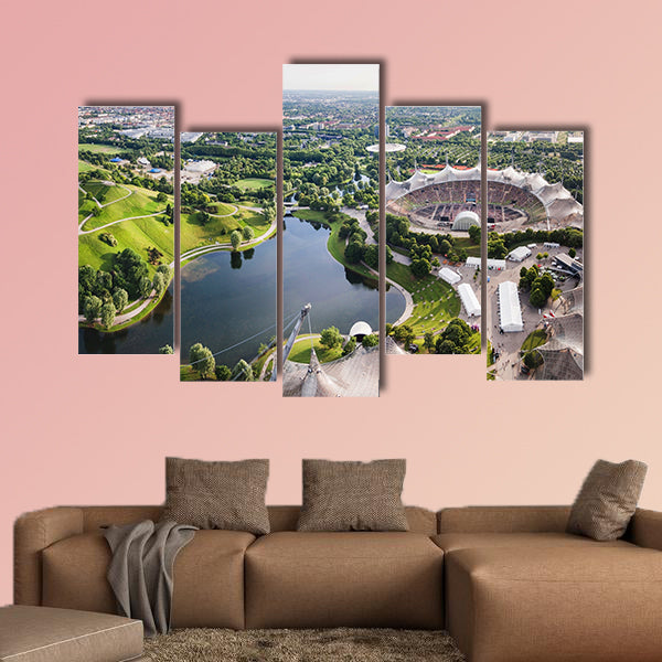Panoramic view at Stadium of the Olympiapark in Munich, Germany multi panel canvas wall art