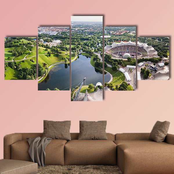 Panoramic view at Stadium of the Olympiapark in Munich, Germany multi panel canvas wall art